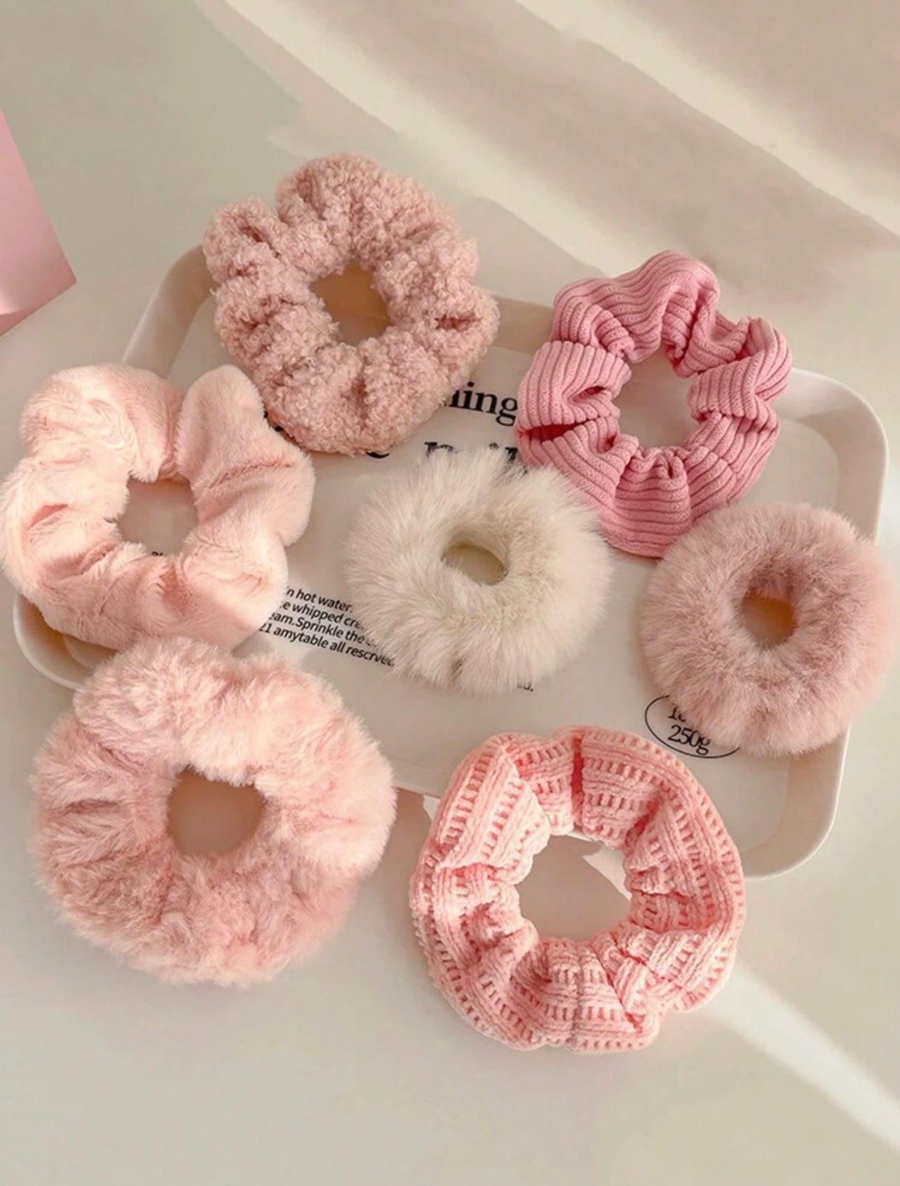 7 Pc Pink Thick Hair Scrunchies Set