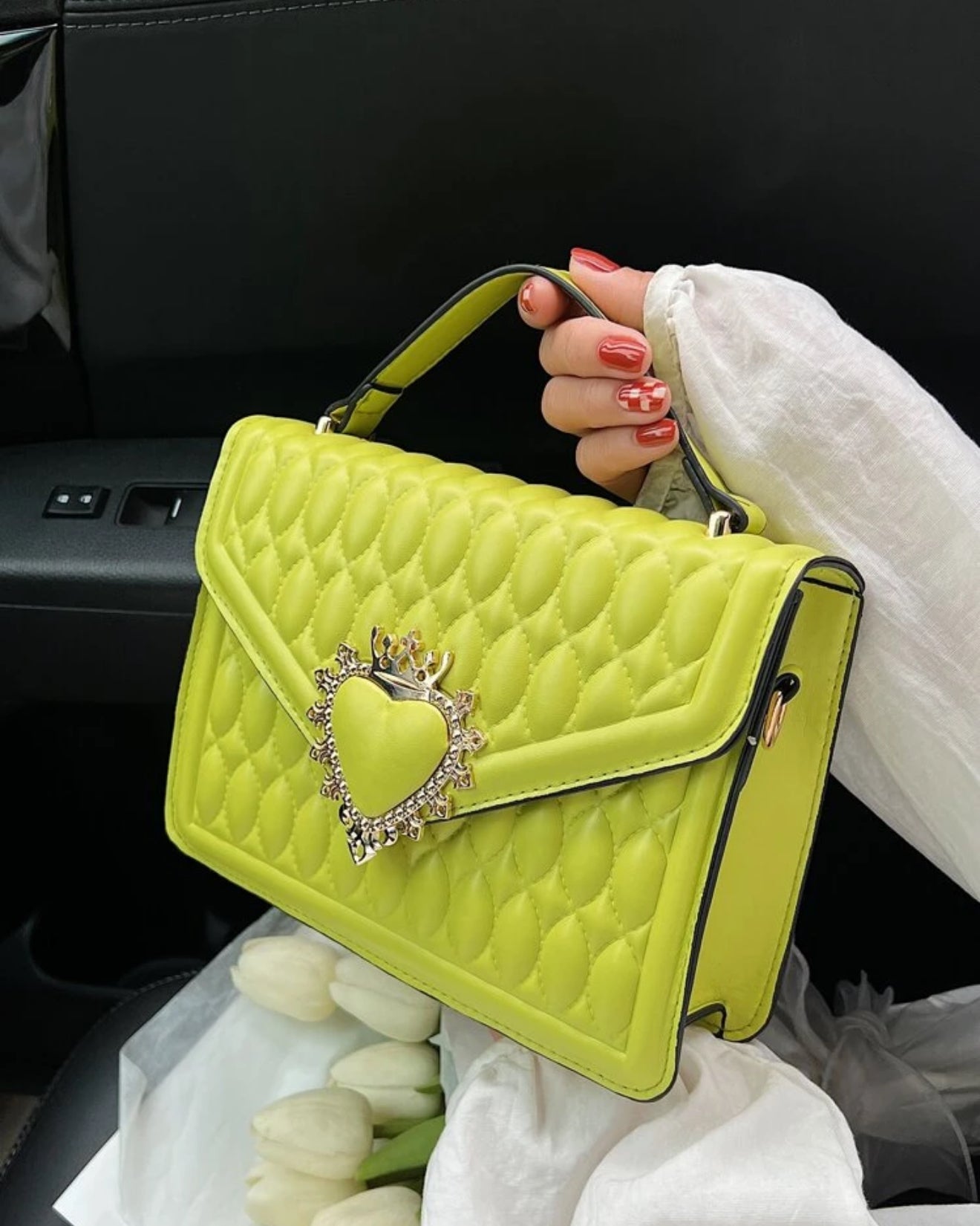 Neon Quilted Crown Square Bag