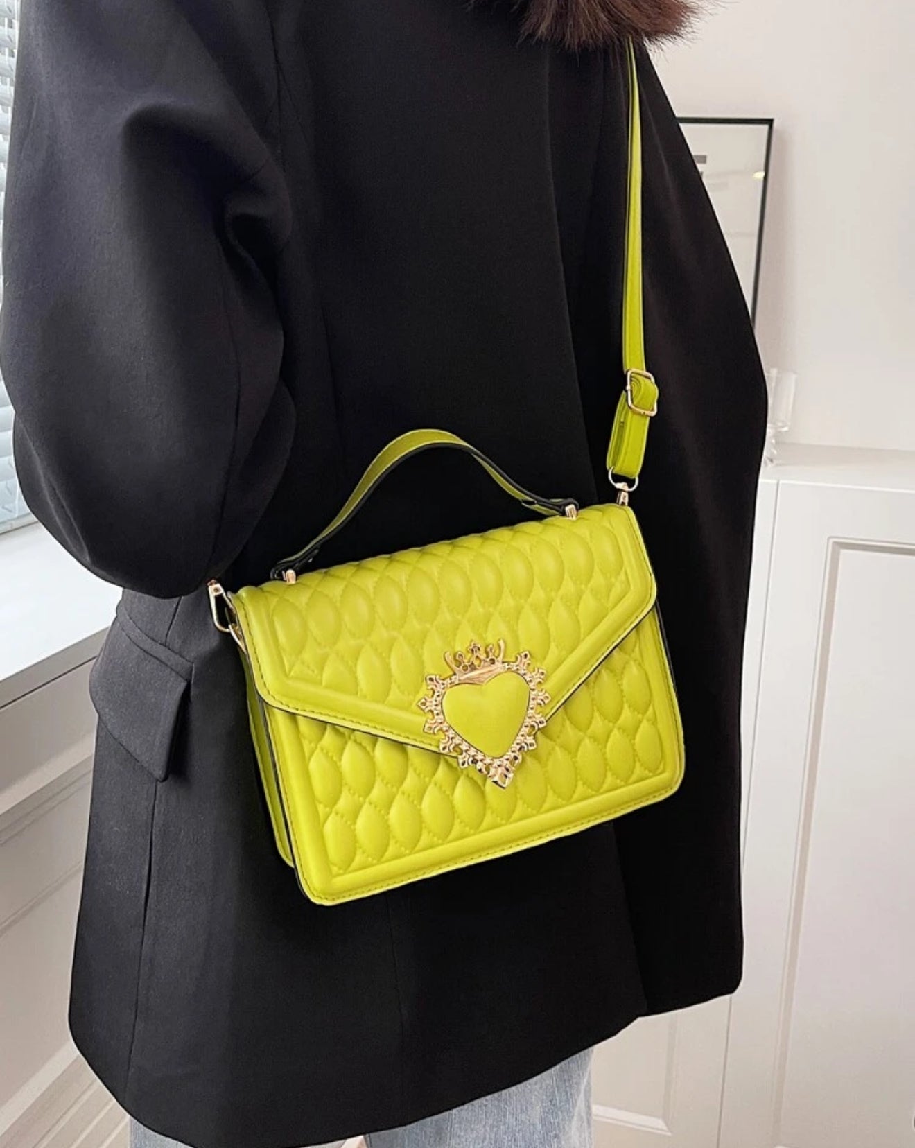 Neon Quilted Crown Square Bag
