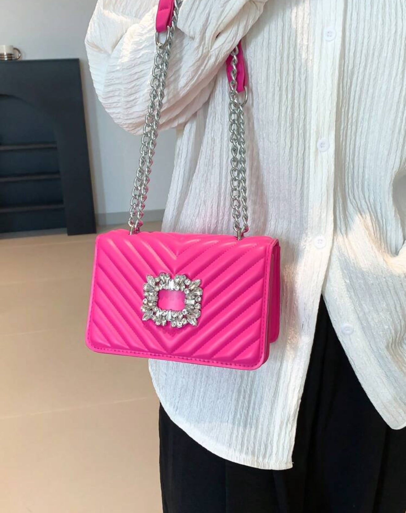 Rhinestone Imbedded Square Bag