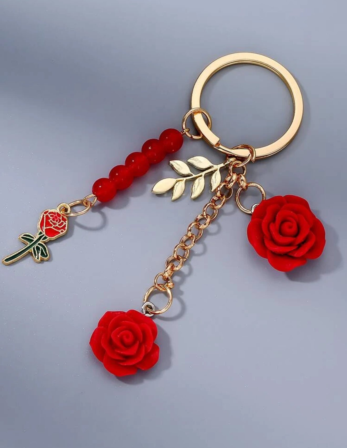 Beaded Rose Flower Keychain