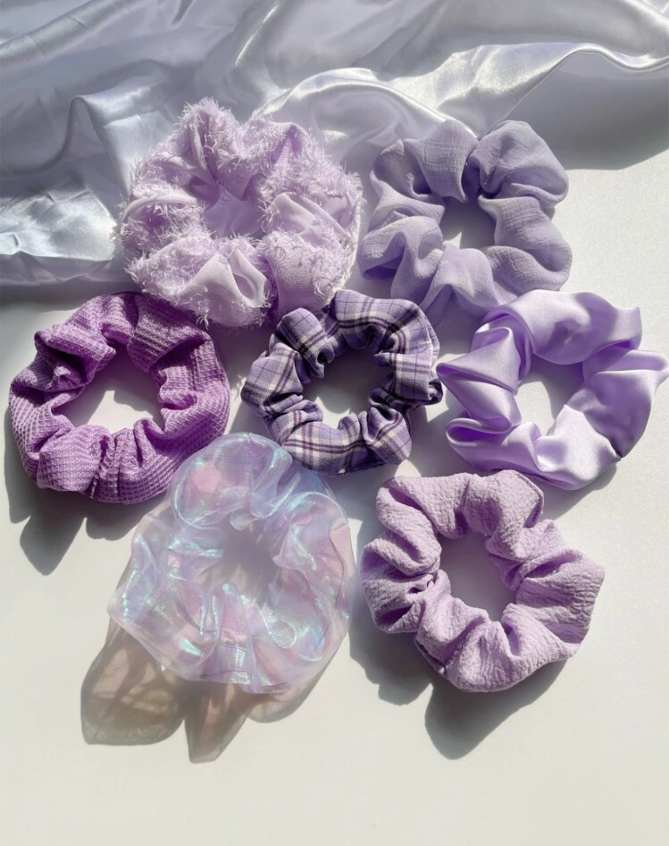 7pcs Cute Purple Scrunchie Set
