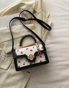 Cute Cherry Printed Fashionable High-Class Lady Square PU Handbag