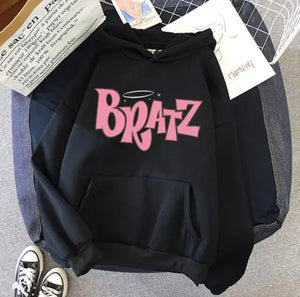 Bratz Letter Printed Over Sized Hooded Sweatshirt