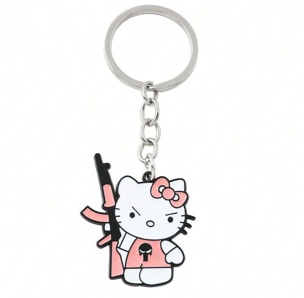 1PC Cartoon Cute Funny Pink AK47 Hello Kitty Baby Pendant Keychain