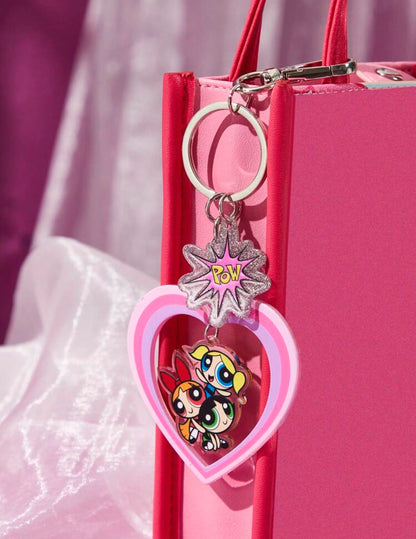 THE POWERPUFF GIRLS Cartoon Graphic Heart Charm Fashionable Keychain For Daily Life